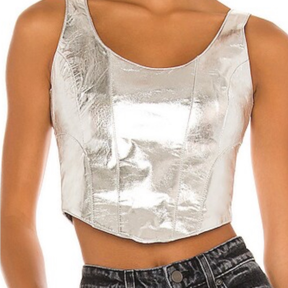 Silver 100% lambskin leather corset top size small. Understated Leather brand